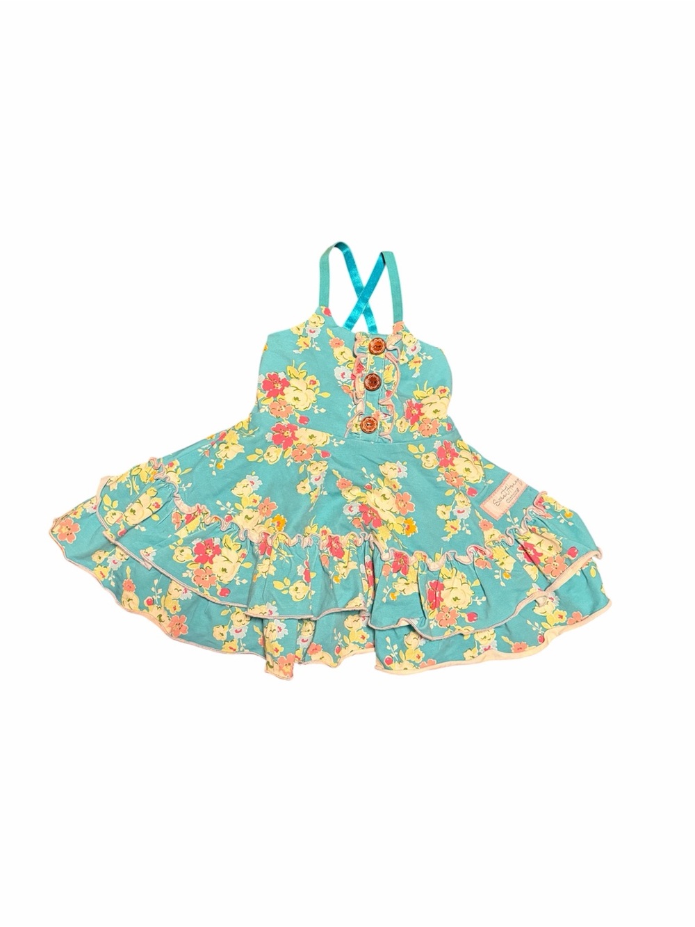 Sweet Honey turquoise floral dress 6m